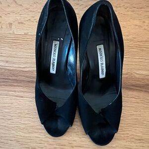 Manolo Blahnik Classic Black Peep-Toe Heels